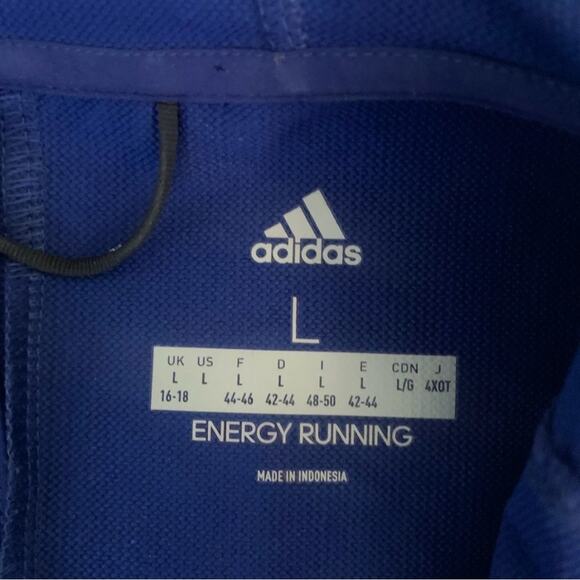 Adidas Energy Running Jacket Royal Blue Size Large Wind Resistant Hoodie Active - Picture 3 of 14